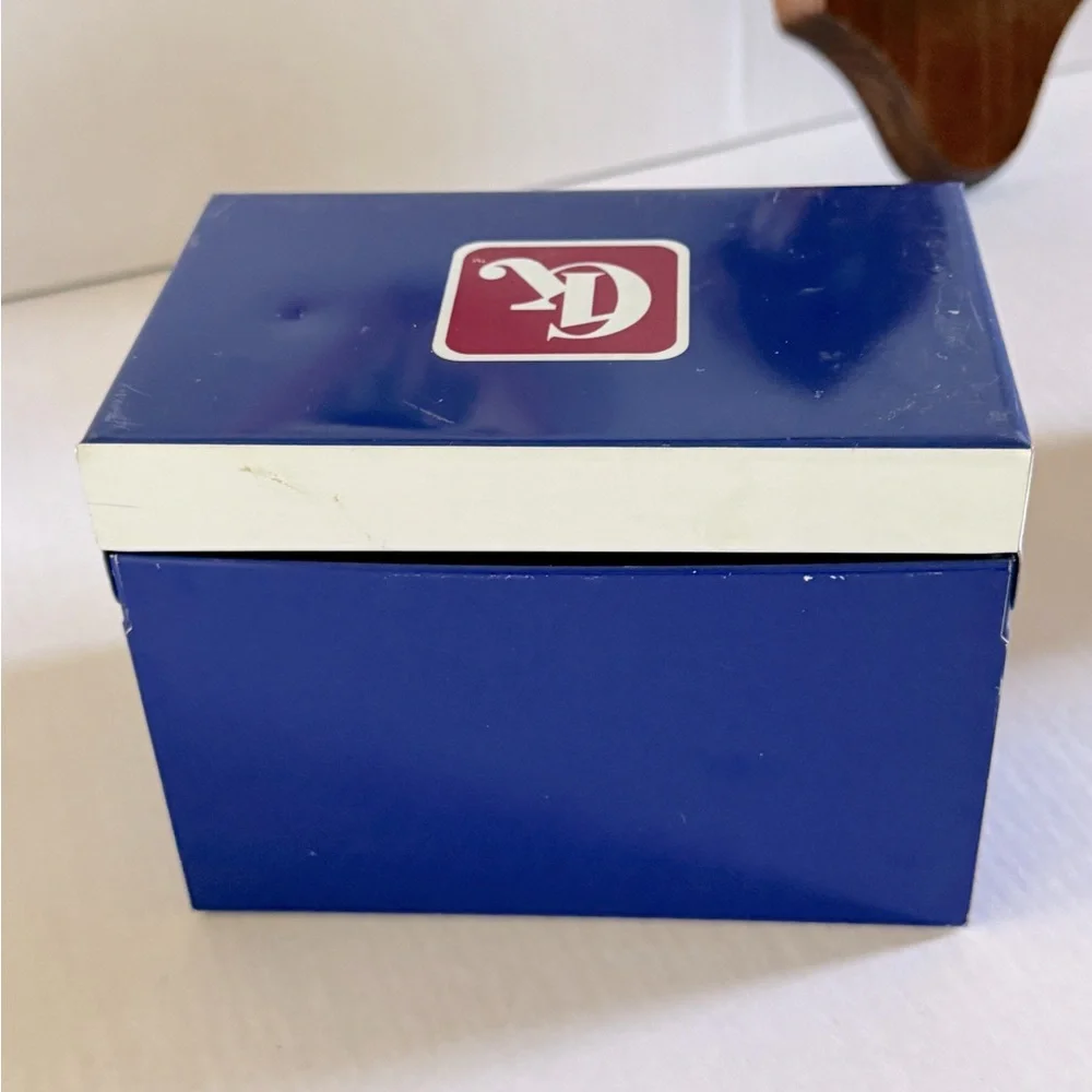 Vintage Blue and White Metal Recipe Box Cambridge Kitchen Graphic Cottagecore